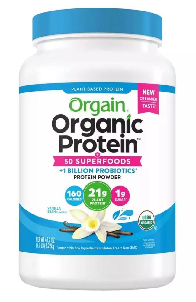 Orgain Organic Protein and Superfoods Plant Based Protein Powder,Vanilla,2.7 lbs