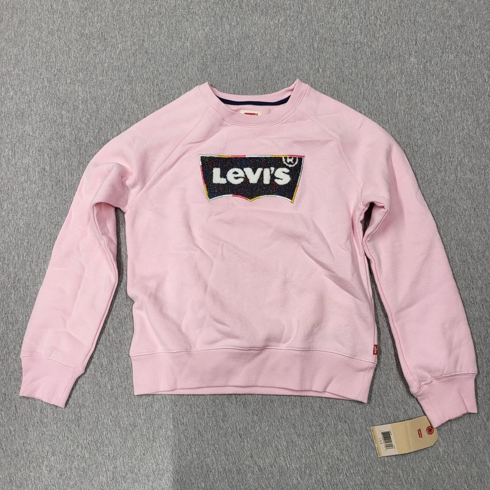 New Levis Kids pullover Sweater Pink Big Puff Logo Size Large 12-13 Year Old-image