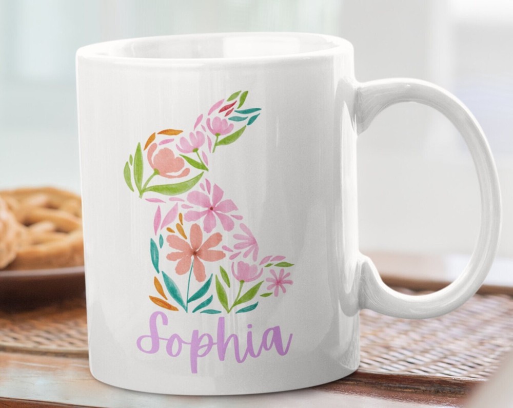 Personalised Easter Bunny Mug Floral Easter Bunny Coffee Cup Easter Gift For Her