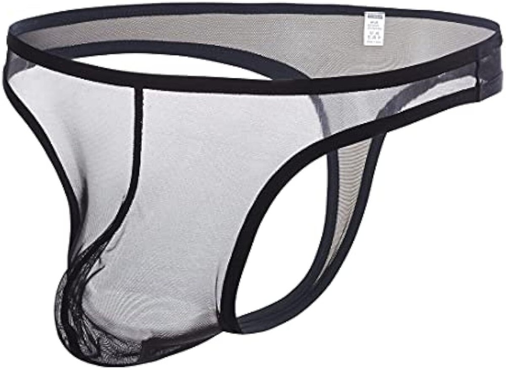 Black Transparent Thong for Men Mesh See Through  Underwear G-String T-Back