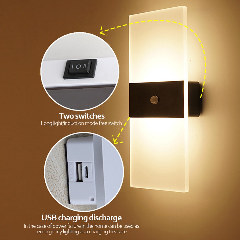 USB Rechargeable Wall Lights Home Indoor Motion Sensor Lighting Bedroom Bedside