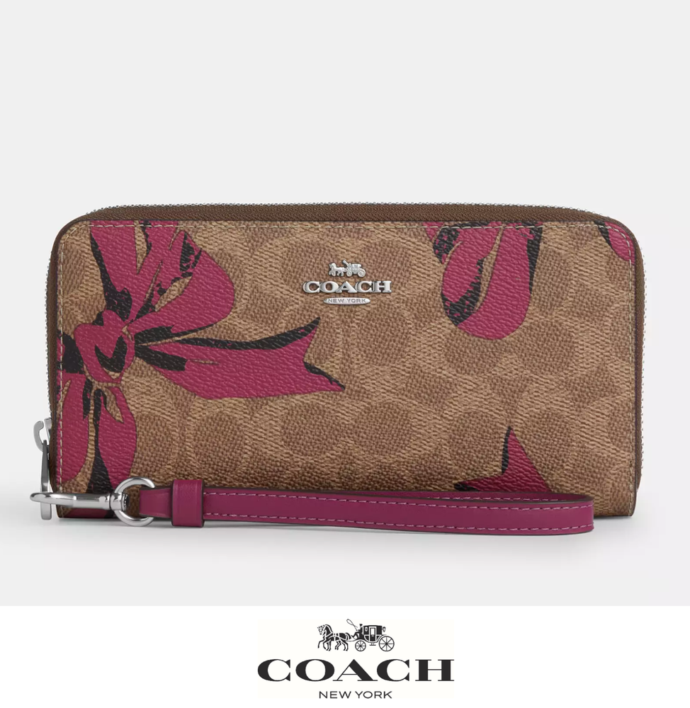 NWT Coach Signature Canvas Zip Wallet with Bow Print CZ326 Gift Ready