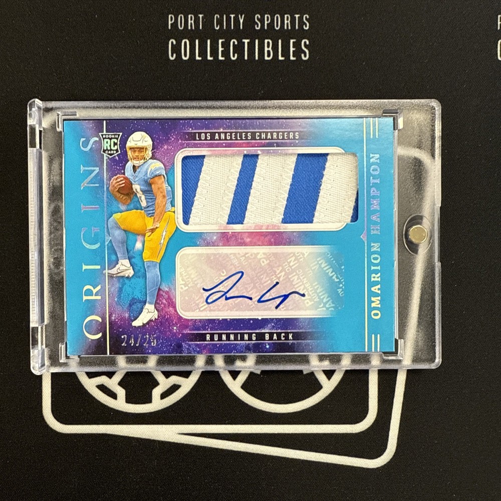 2025 Panini Origins - Rookie Jumbo Patch Autographs Omarion Hampton #RJJ-OHN Turquoise /25 (AU, MEM, RC)
