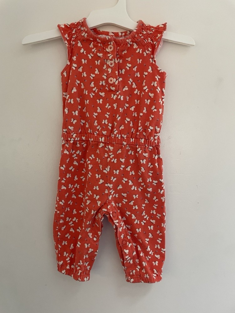 Carter's Baby Girl Butterfly Cotton Cinched Waist Sleeveless Jumpsuit Scarlet 6M