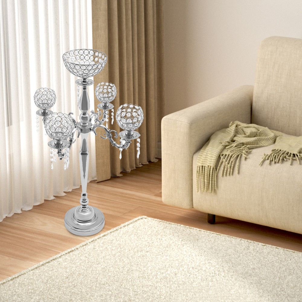 89cm Table Candelabra Votive Candle Stick Holder 5 Arm Glass Crystal Centerpiece