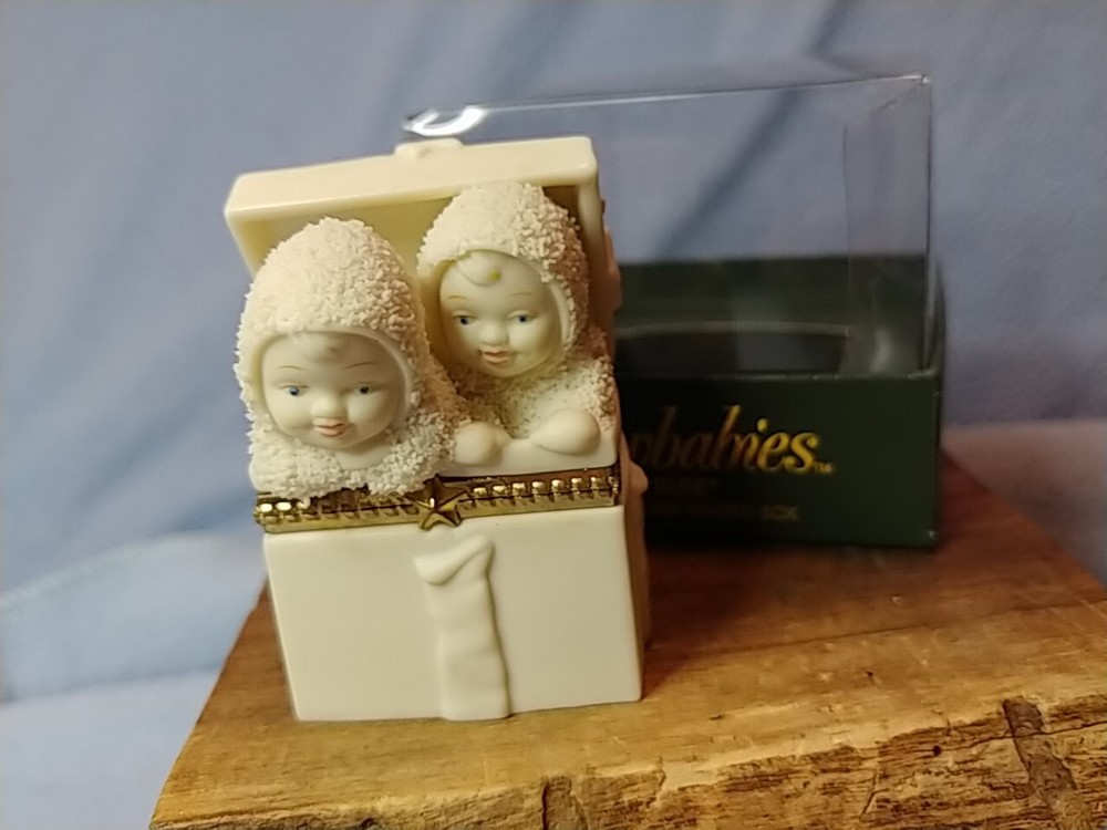 Vintage Snowbabies Surprise Bisque Porcelain Hinged Trinket Box