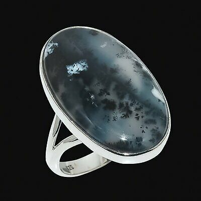 Natural Dendrite Opal Gemstone 925 Solid Sterling Silver Jewelry Ring S.9.5