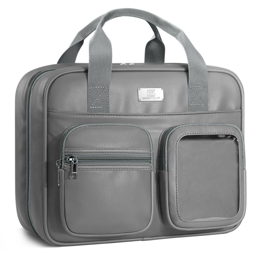 Leather Water-Resistant Hanging Travel Makeup Bag for Women