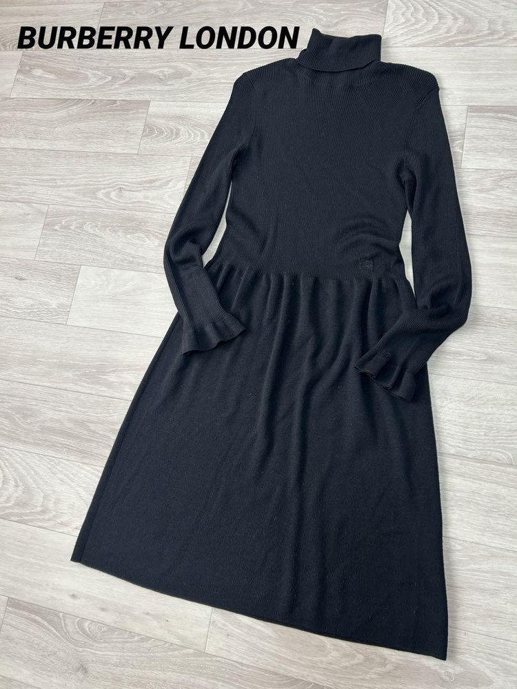 Burberry London Cashmere Silk Blend Black Knit Turtle Neck Dress 38 Used