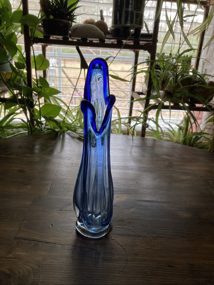 Blue Swung glass vase 9”