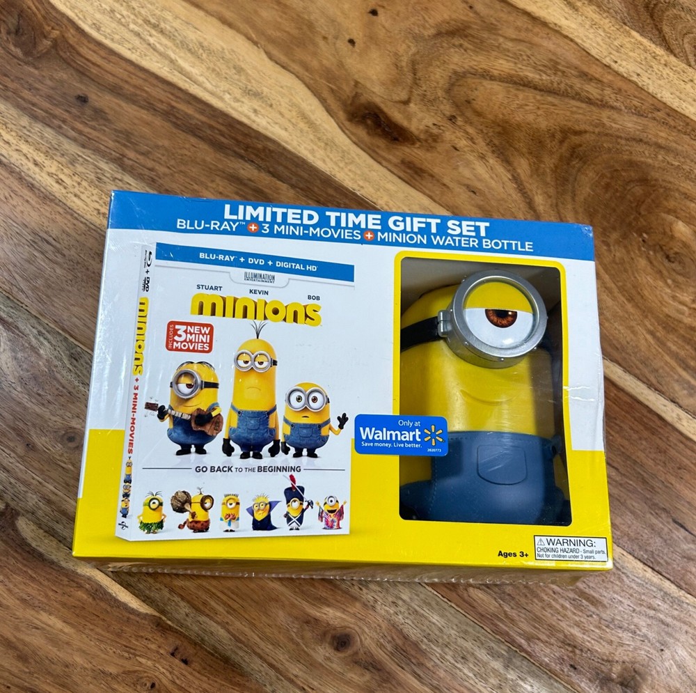 New Minions Limited Time Gift Set Blu-ray, DVD + 3 Mini Movies + Bottle-image