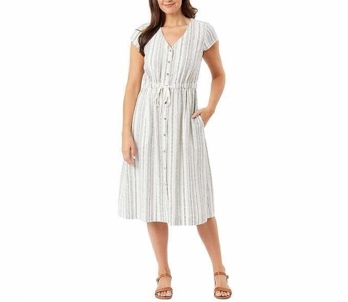 Briggs Women's A-Line Button-Front Side Pockets Dress, Stripe, Size M