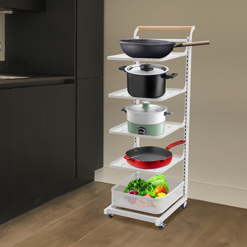 5-Tier Adjustable Kitchen Pot Organizer with Wheel for Easy Storage