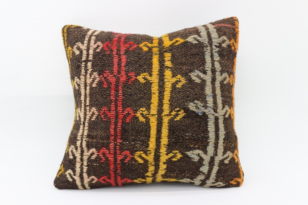 Almohada turca Kilim, almohada para decoración del hogar, estuche cojín marrón de 16