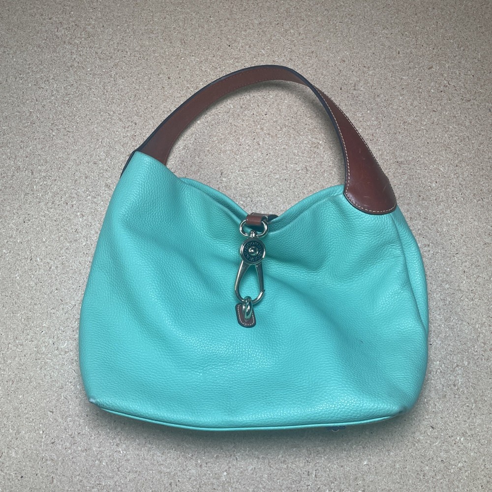 Dooney Bourke Mint Green Pebble Grain Leather Belvedere Shoulder Bag with Logo Lock