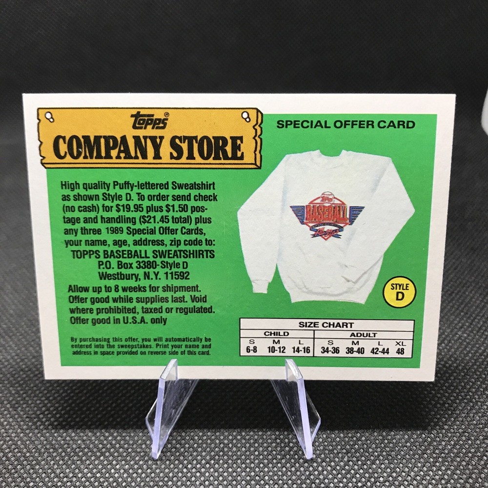 1988 MLB Topps Big Insert Company Store Sweatshirt Style D