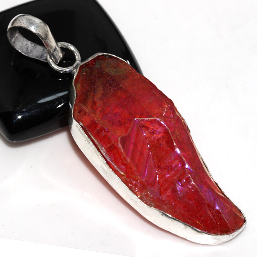 Pink Titanium Aura Quartz 925 Silver Plated Gemstone Pendant 2.3