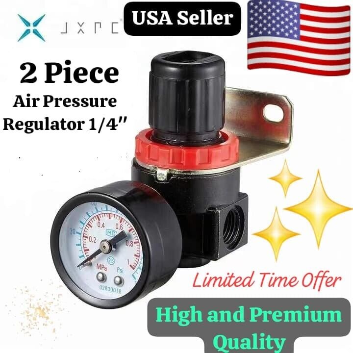 2 Piece 1/4 NPT Port Air Compressed Pressure Regulator Pneumatic W/ gauge JXPC