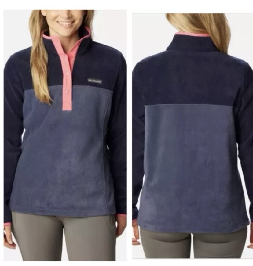 Columbia Women Benton Springs Half Snap Pullover - Nocturnal Dark Blue & Pink NWT  