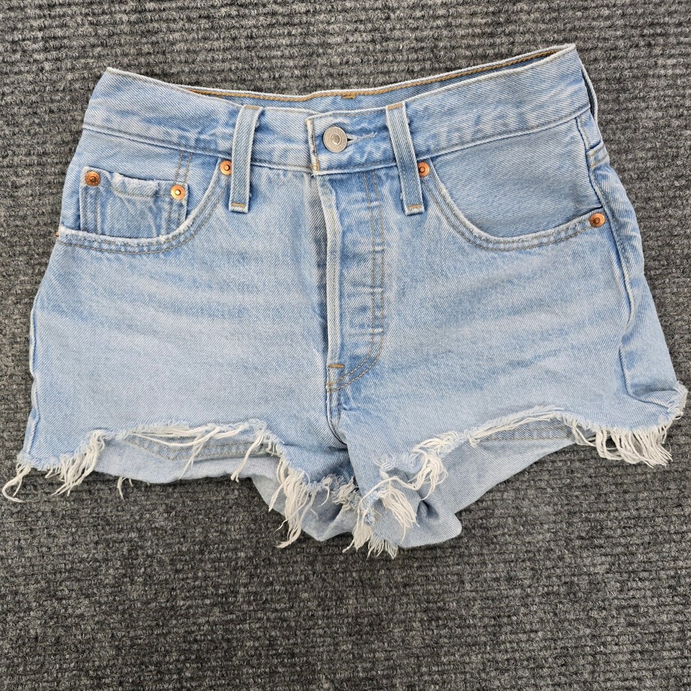 Levi's 501 Shorts Womens 24 Light Blue High Rise Cutoff Distressed