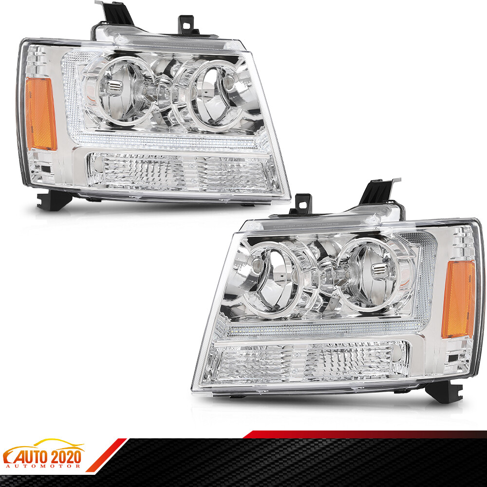 Headlights Lamps Left & Right Clear / Chrome Fit For 07-14 Chevy Tahoe Suburba