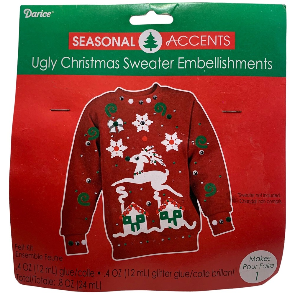 Seasonal Accents Ugly Christmas Sweater Embellishments Reindeer Snowflakes Bling-image