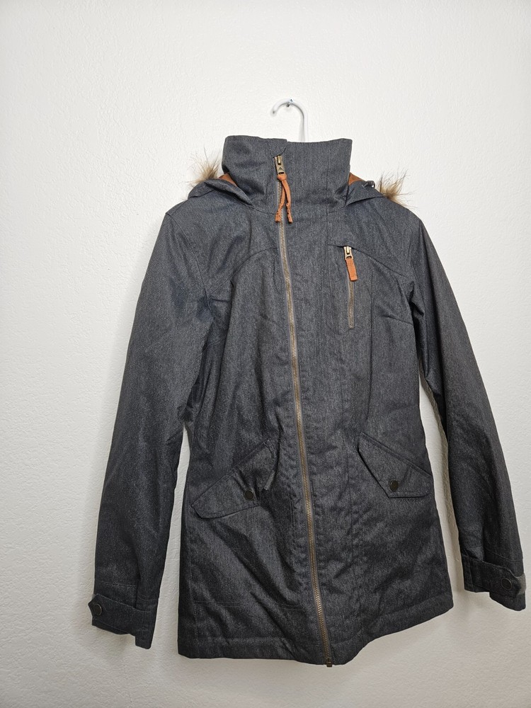 Burton Dryride Snow Jacket Women's Small Grey Pink Snowboard Ski Faux Fur Hood