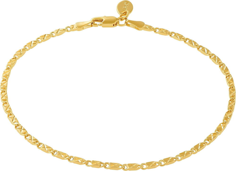 Women's 24k Gold Plated Star Link Ankle Bracelet 2.5mm Flat Chain