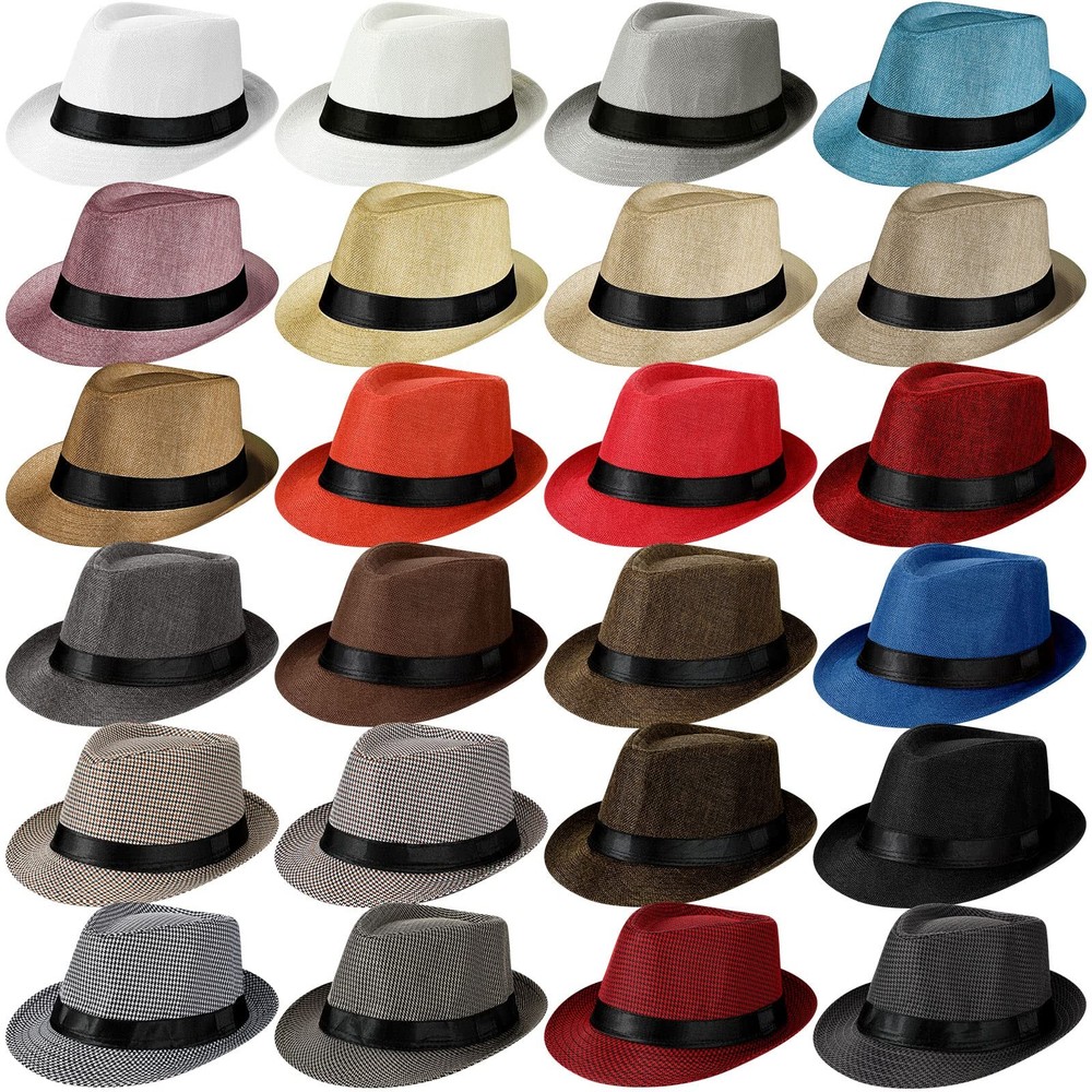 24 Pack Fédora Hats Bulk 1920s Unisex Houndstooth Short Brim Straw Hat Trilby...