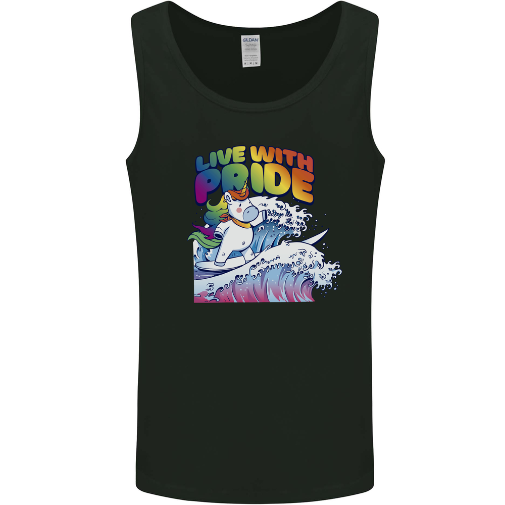 LGBT Live With Pride Unicorn Gay Pride Awareness Mens Vest Tank Top