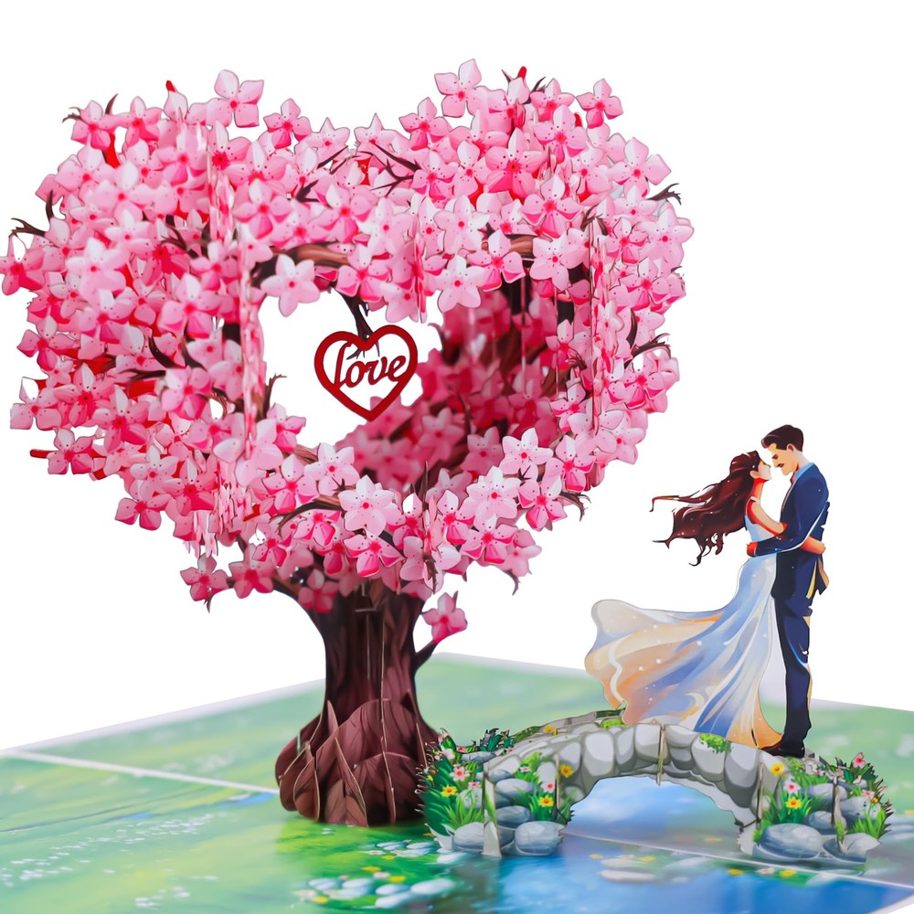 Pop Up Anniversary Cards, 3D Heart Cherry 6 x 8 inches, Pink