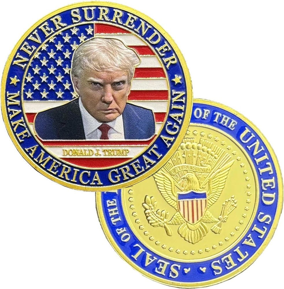Never Surrender Trump Challenge Coin 2024 Make America Great Again Gold Coin 1pc