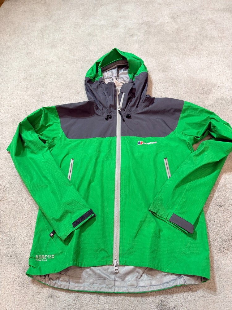 BERGHAUS GORE-TEX ACTIVE SHELL WATERPROOF JACKET GREEN HIKING TREKKING SIZE S