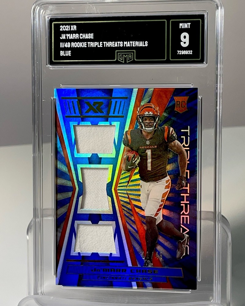 2021 Panini XR - Rookie Triple Threats Blue #RTT-JMC Ja'Marr Chase 11/49 🔥🔥