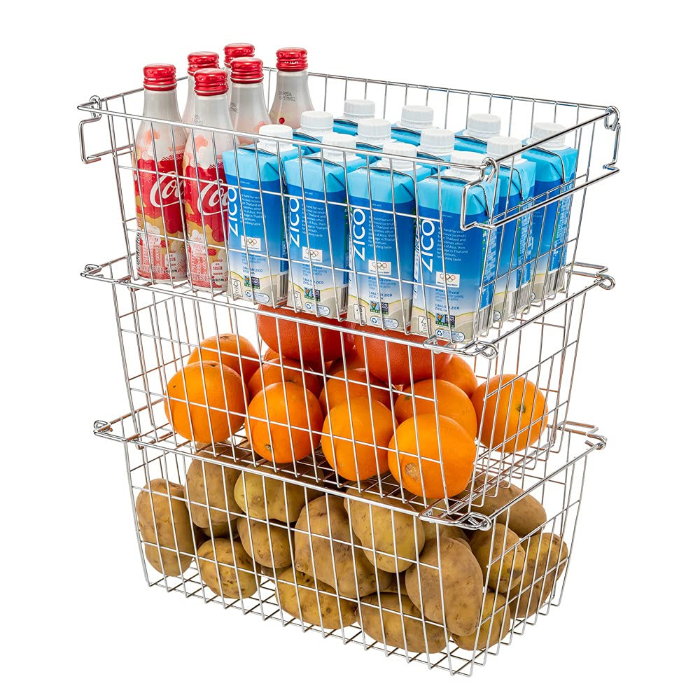 Stackable Chest Freezer Baskets Organizer Bins, Stackable Wire Baskets For Pa...