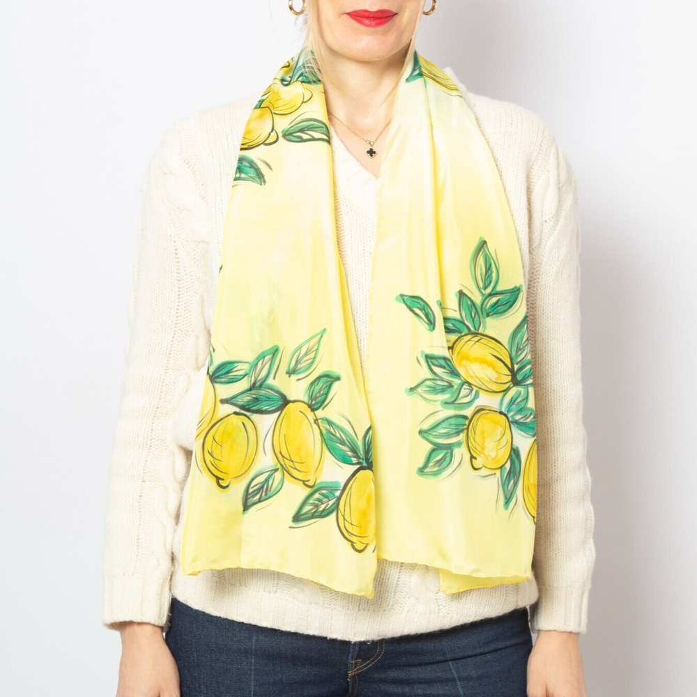 Lemon Print Yellow Silk Scarf Hand Painted Mother's Day Gift-image