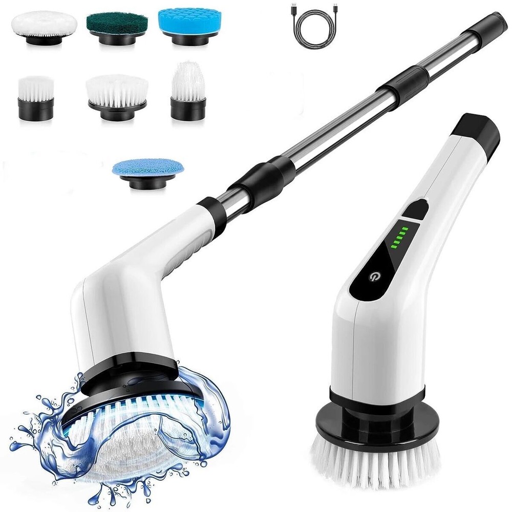 7 Heads Electric Spin Scrubber Cordless Bath Tub Power Scrubber with Handle US