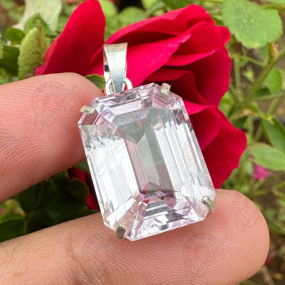 Certified Natural Soft Pink Sapphire 26.20 Ct Loose Gemstone 925 Silver Pendant