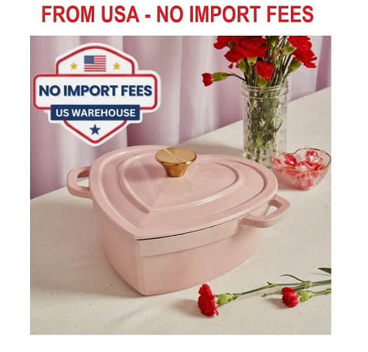 3-Quart Enameled Cast Iron Heart-Shaped Dutch Oven, Pink NEW FREESHIP