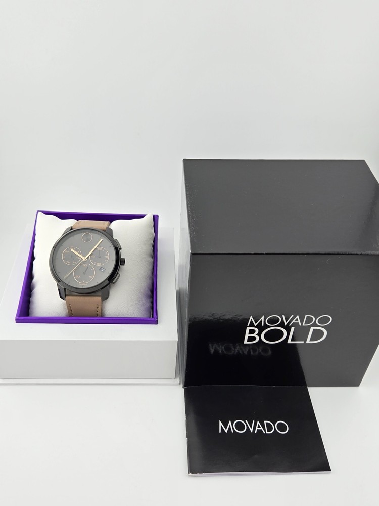 Movado Men's Bold Black Chronograph Leather Watch