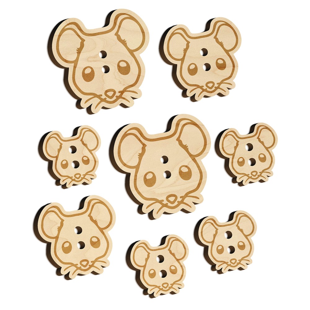 Cute Mouse Face Wood Buttons for Sewing Knitting Crochet DIY Craft