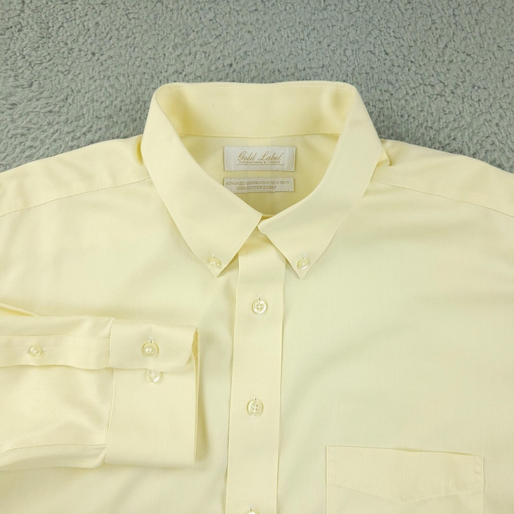 Roundtree & Yorke Gold Label Dress Shirt Mens 17 36/37 Yellow Tall Non Iron