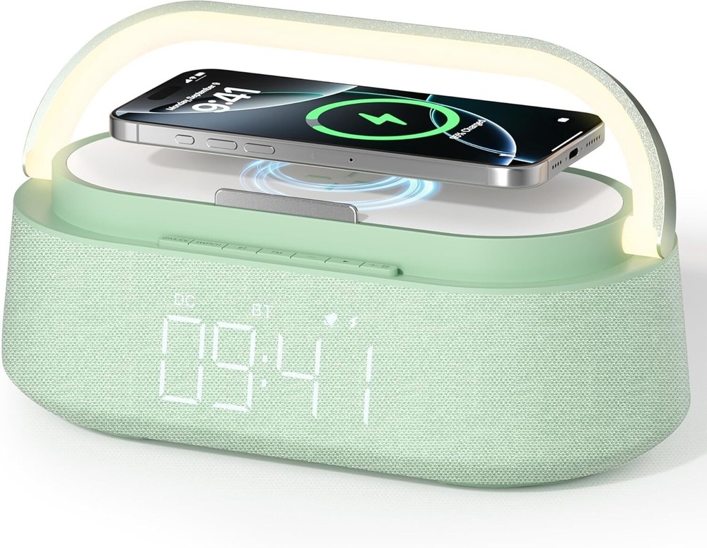 Snooze Alarm Clock with Bluetooth Speaker, Wireless Charger & Touch Night Light