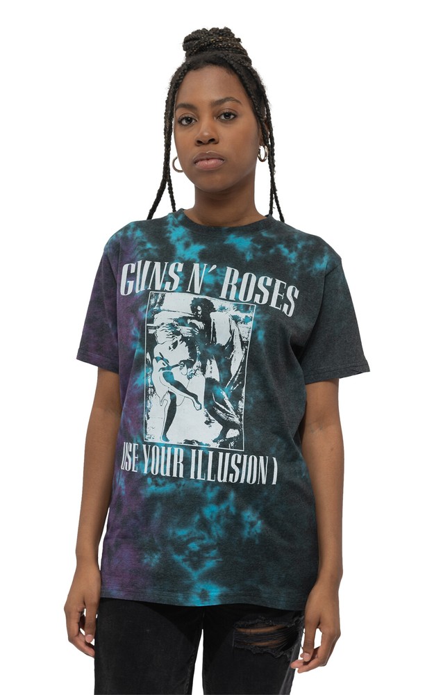 Guns N Roses Use Your Illusion Unisex Monochrome Dye Wash Blue T-Shirt