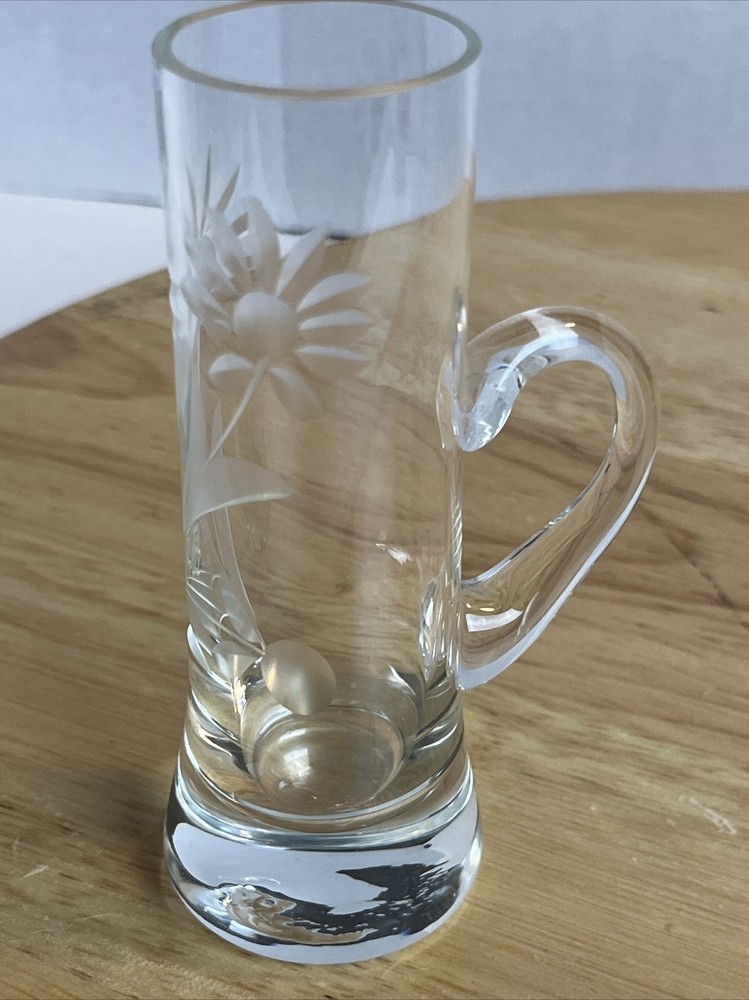 Vintage Floral Etched Shot Cordial Glass w/ Handle Bar Decor