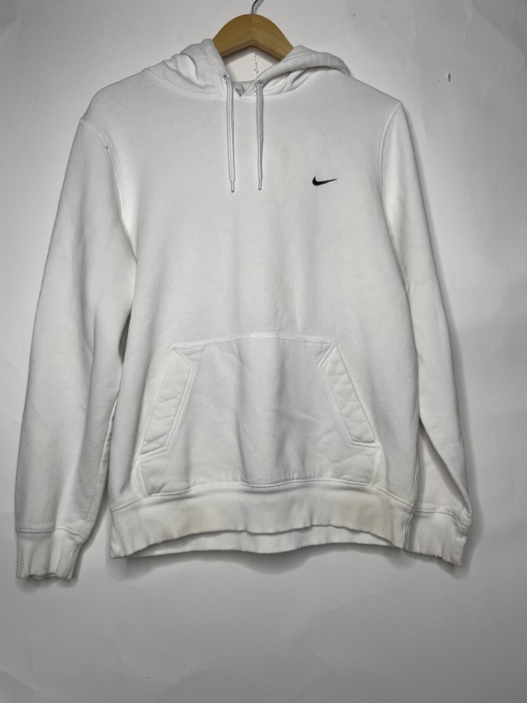 Nike Pullover Hoodie Size Large White Logo Embroidered Drawstring Athletic