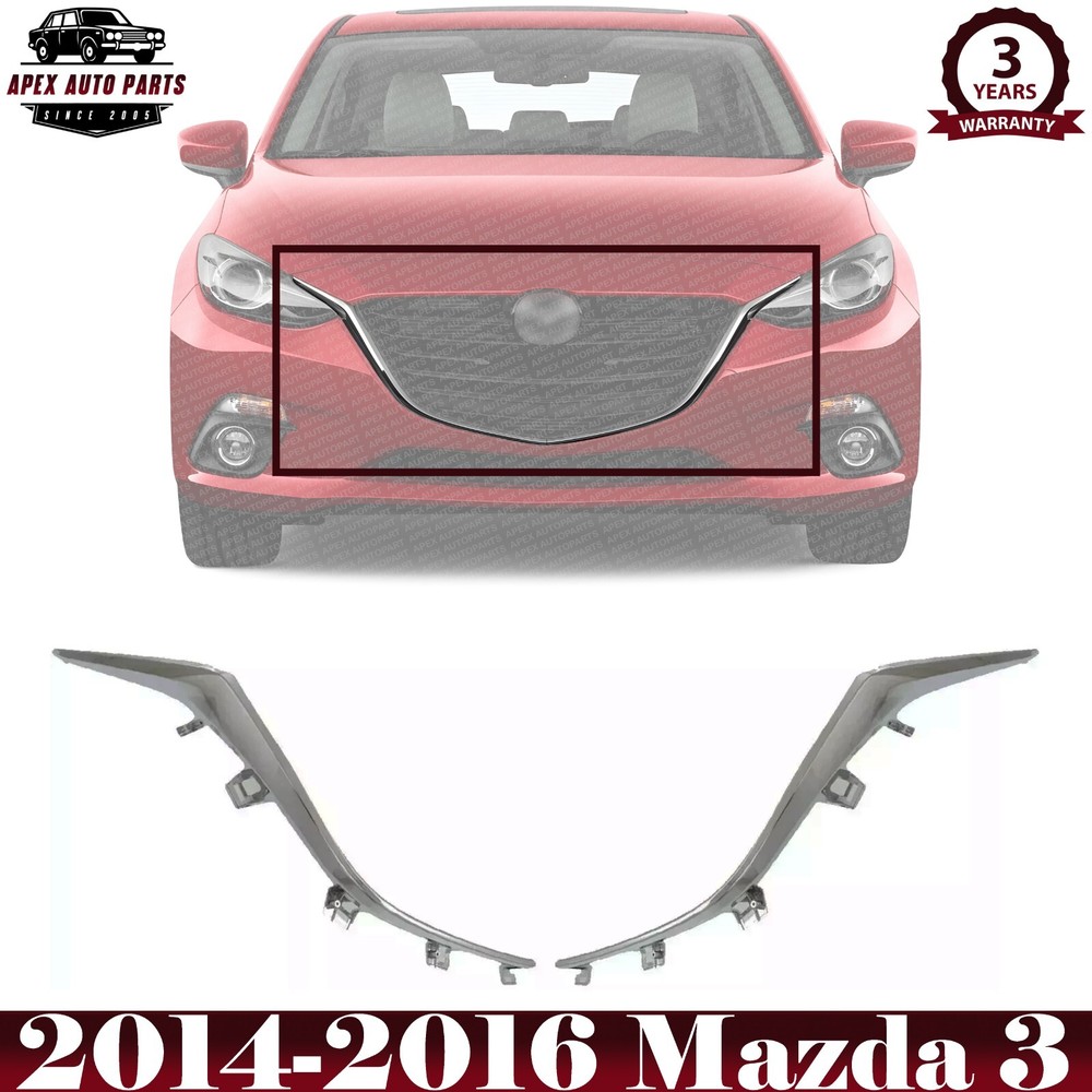 Front Bumper Grille Molding Chrome RH & LH Side For 2014-2016 Mazda 3 / 3 Sport