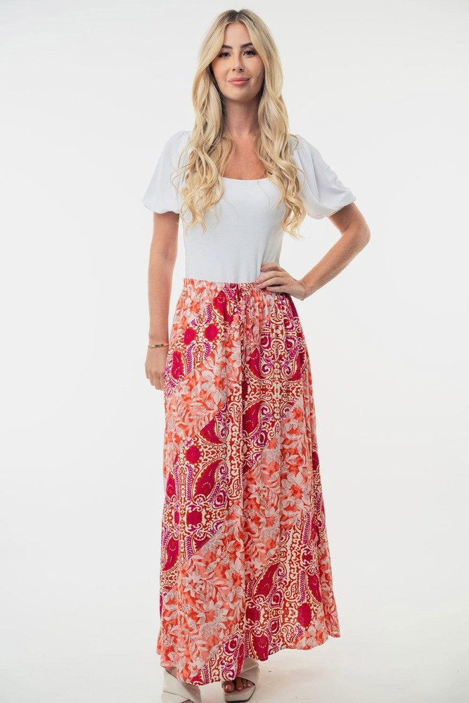 White Birch High Waist Floral Woven Full Skirt