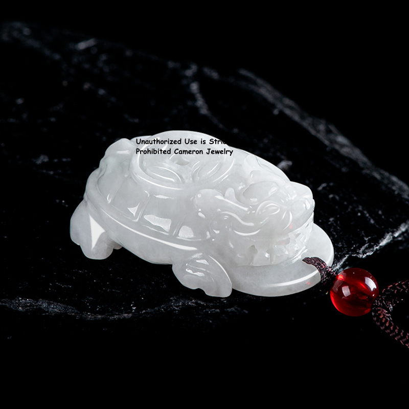 Natural White Jadeite Turtle Pendant 34x23mm for Men and Women