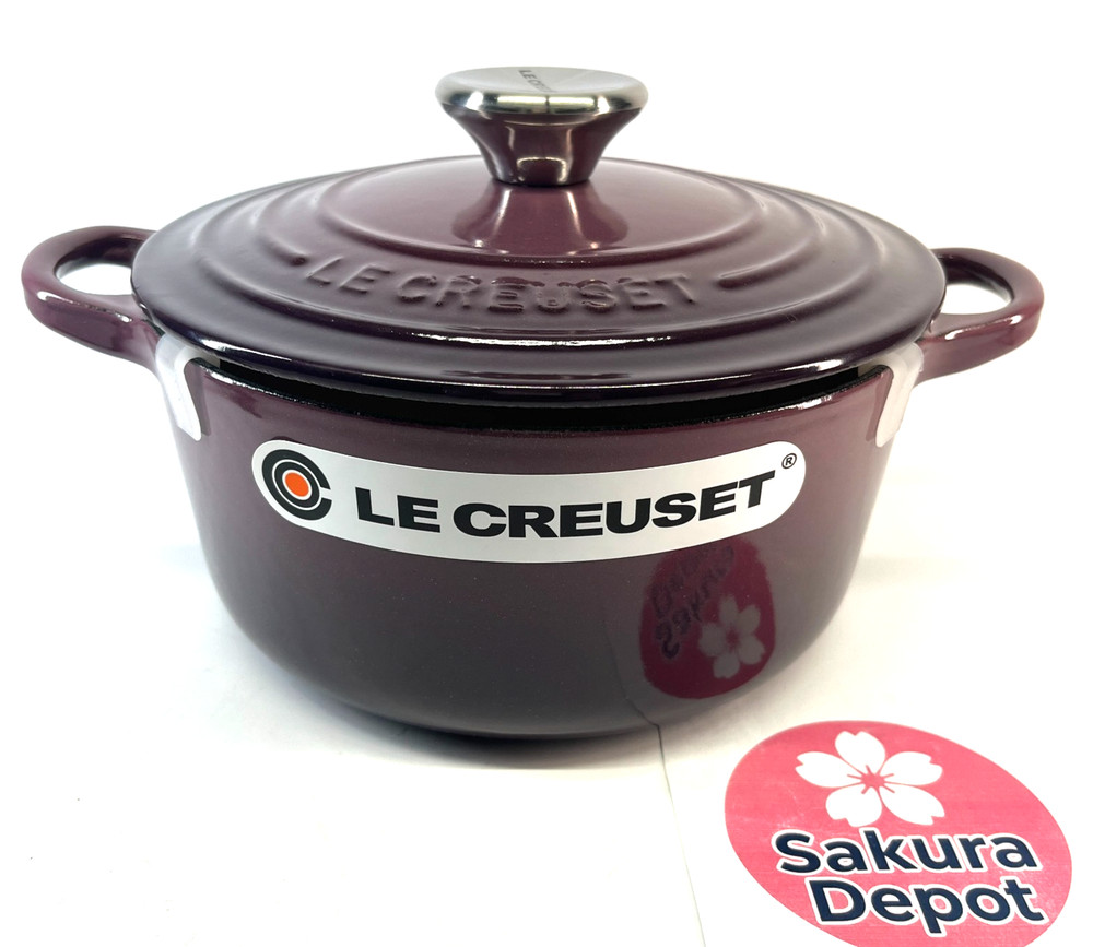 Le Creuset Cocotte Ronde 18cm Fig Cast Enamel Pot Silver Knob Japan New